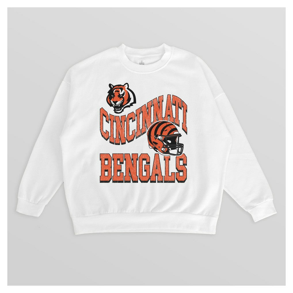 Cincinnati Bengals Gameday Couture Women's Oversized Hard Earned Premium Fleece Pullover Sweatshirt White - NFL