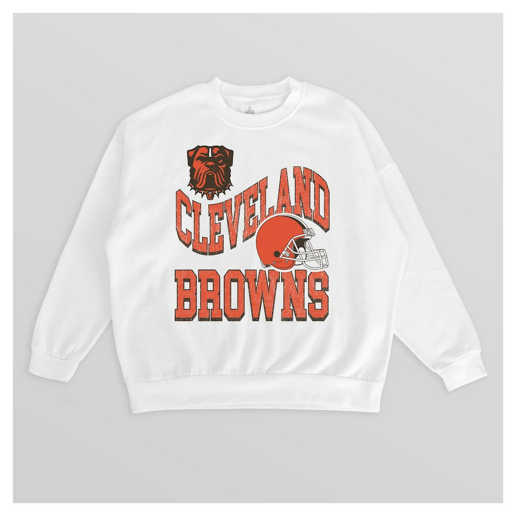 Cleveland Browns Gameday Couture Women's Oversized Hard Earned Premium Fleece Pullover Sweatshirt White - NFL