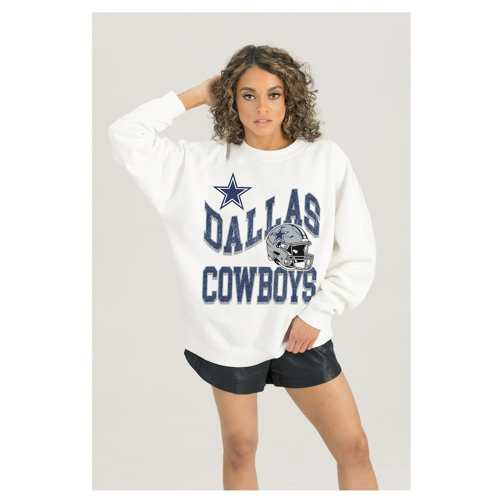 Dallas Cowboys Gameday Couture Women's Oversized Hard Earned Premium Fleece Pullover Sweatshirt White - NFL