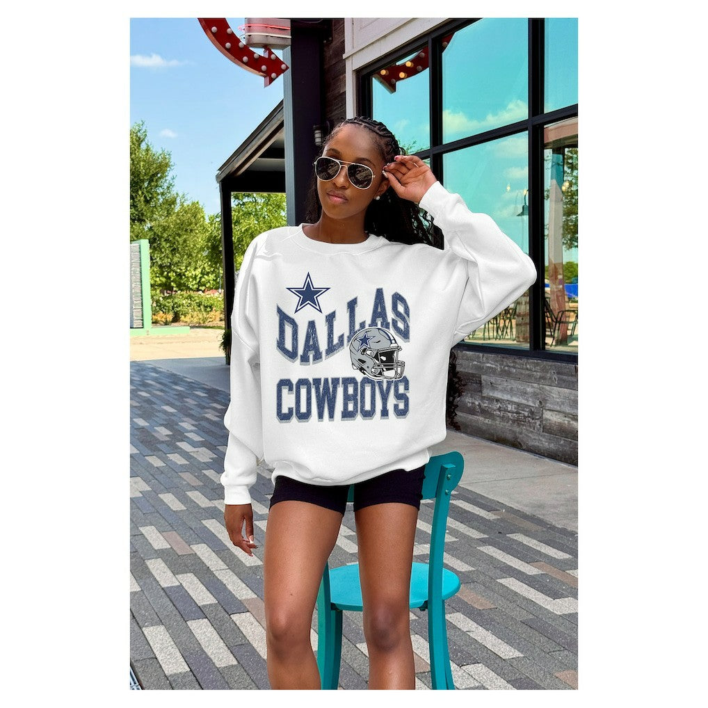 Dallas Cowboys Gameday Couture Women's Oversized Hard Earned Premium Fleece Pullover Sweatshirt White - NFL