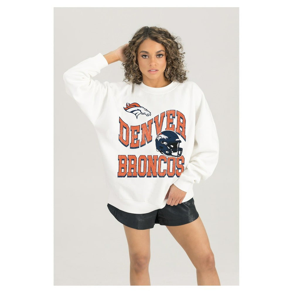 Denver Broncos Gameday Couture Women's Oversized Hard Earned Premium Fleece Pullover Sweatshirt White - NFL
