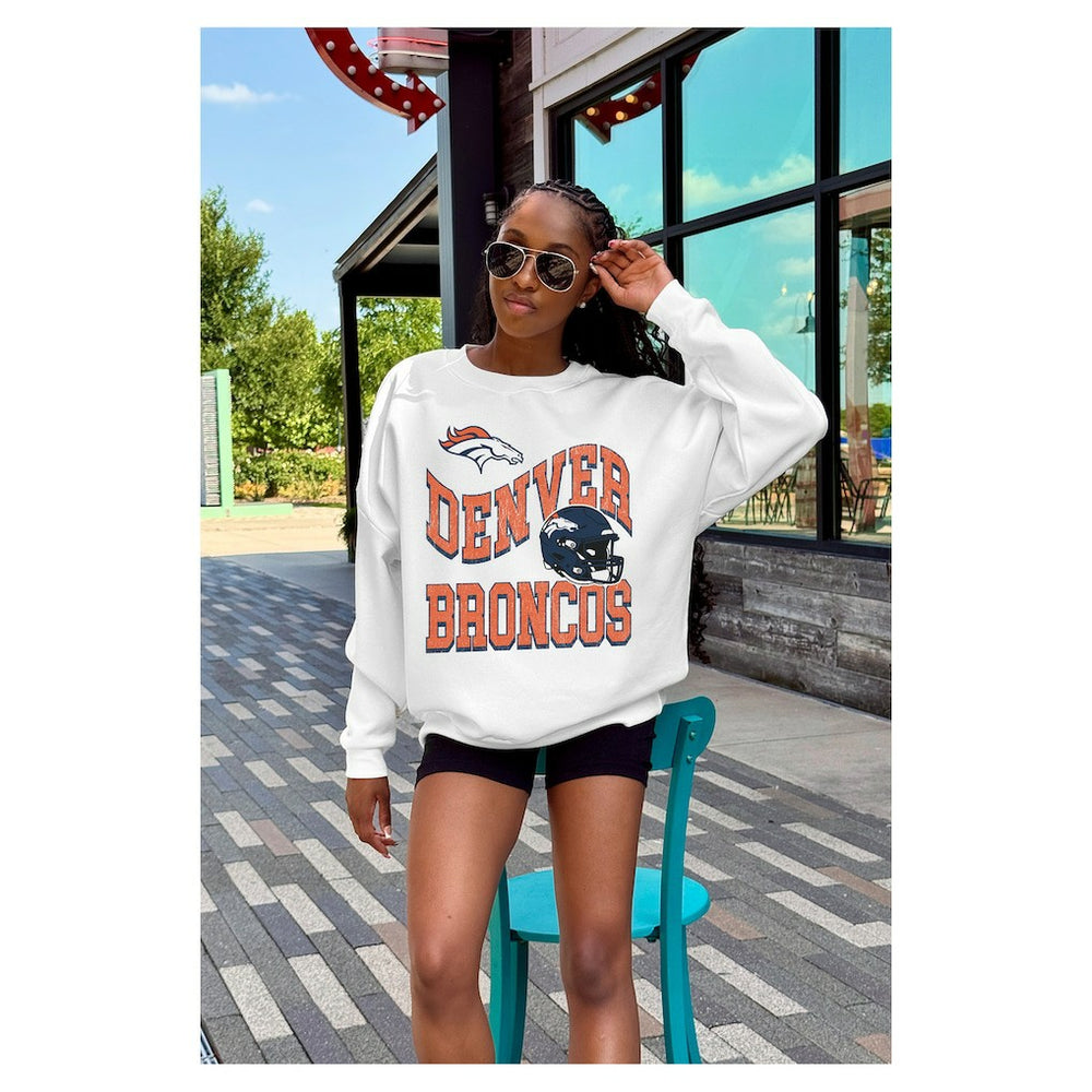 Denver Broncos Gameday Couture Women's Oversized Hard Earned Premium Fleece Pullover Sweatshirt White - NFL
