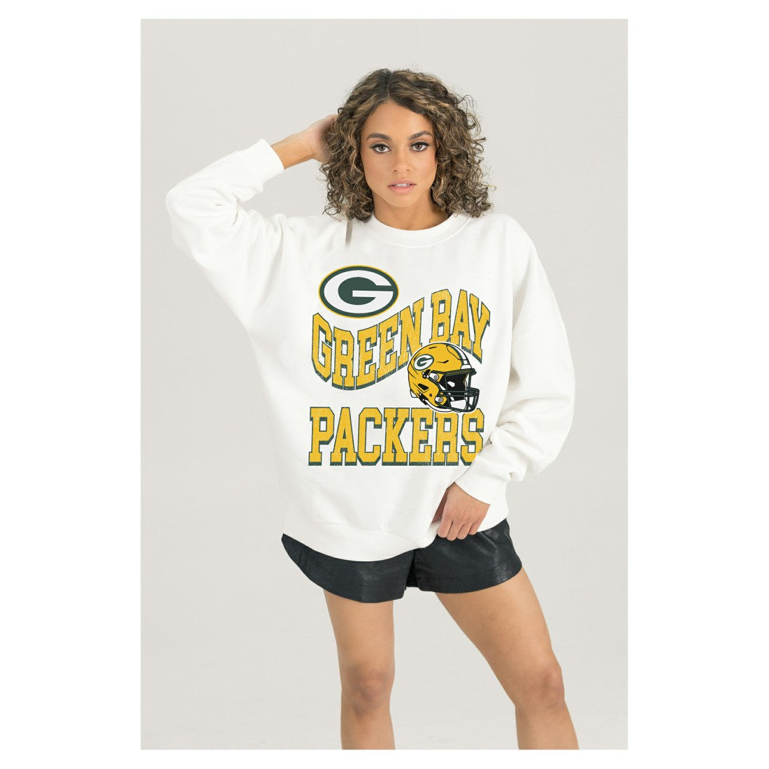 Green Bay Packers Gameday Couture Women's Oversized Hard Earned Premium Fleece Pullover Sweatshirt White - NFL