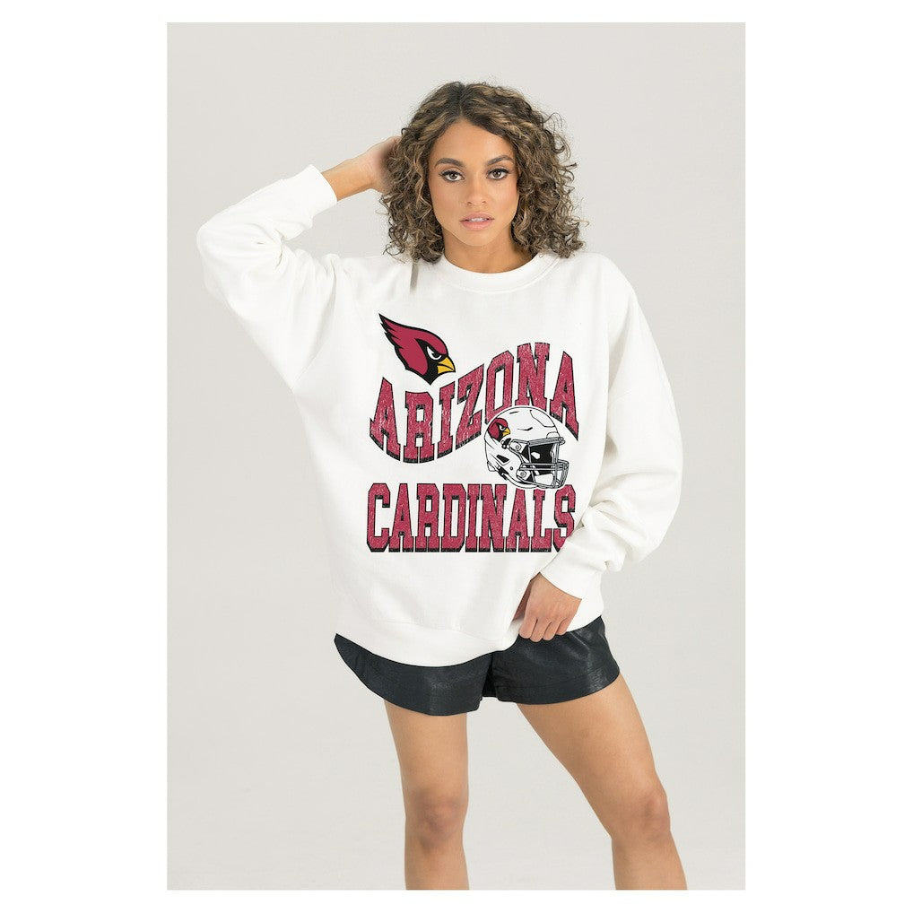 Arizona Cardinals Gameday Couture Women's Oversized Hard Earned Premium Fleece Pullover Sweatshirt White - NFL