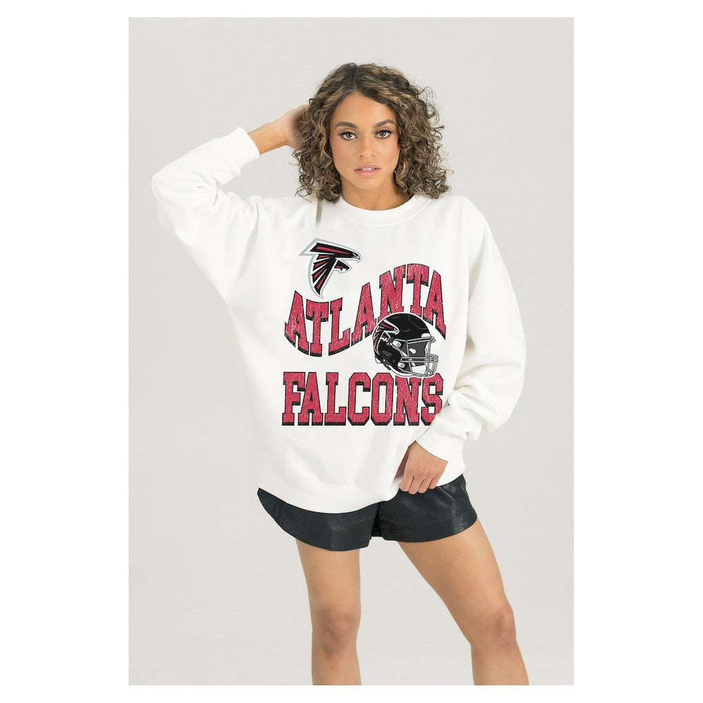 Atlanta Falcons Gameday Couture Women's Oversized Hard Earned Premium Fleece Pullover Sweatshirt White - NFL