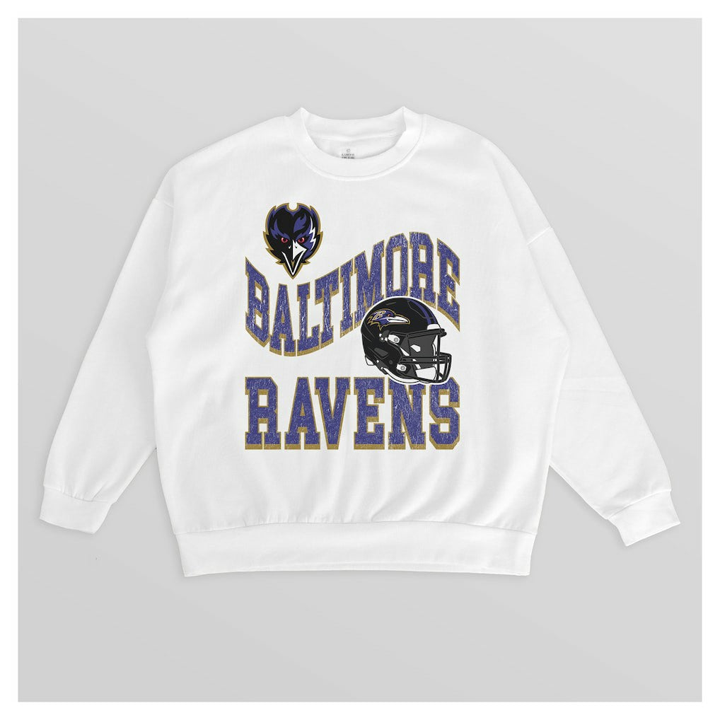 Baltimore Ravens Gameday Couture Women's Oversized Hard Earned Premium Fleece Pullover Sweatshirt White - NFL
