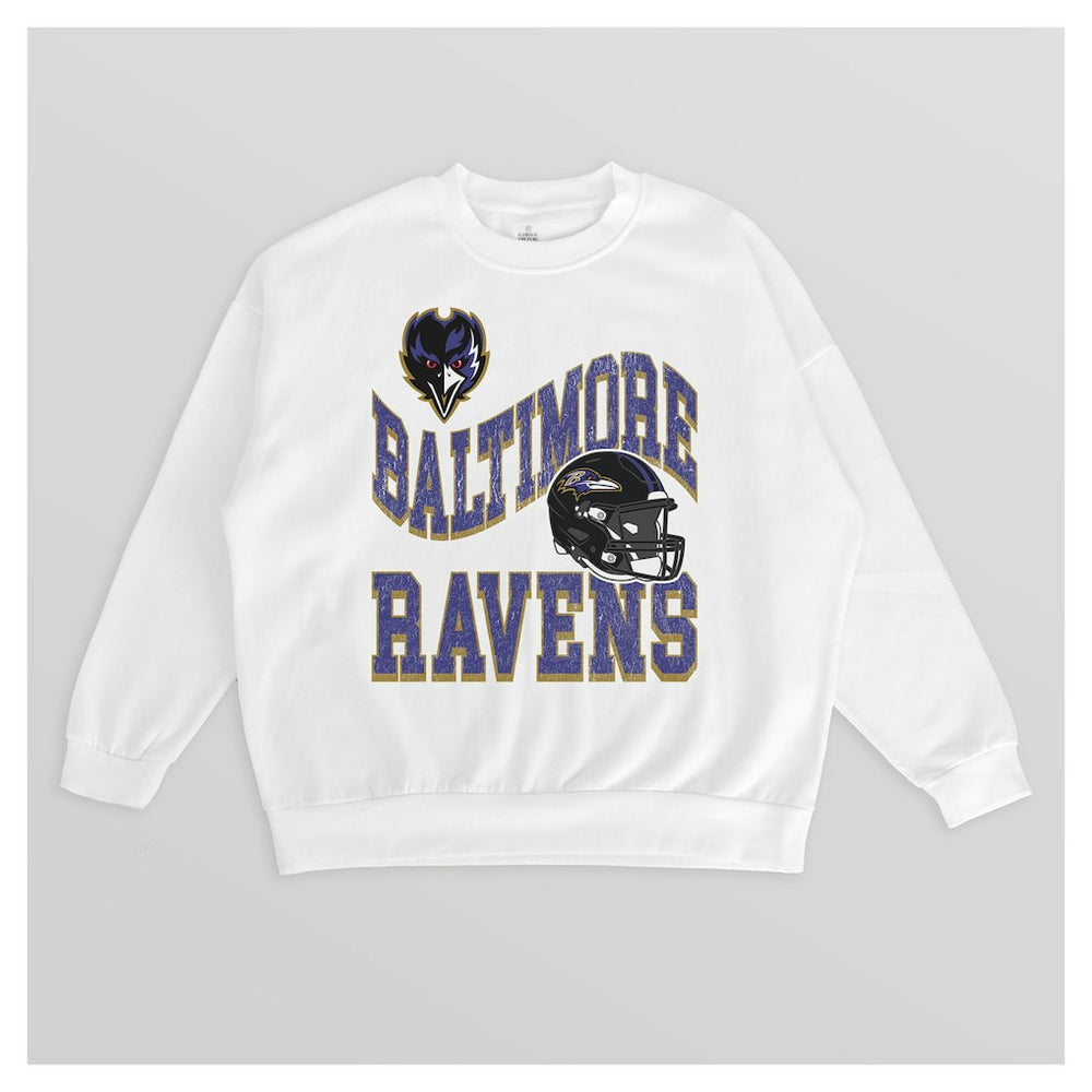 Baltimore Ravens Gameday Couture Women's Oversized Hard Earned Premium Fleece Pullover Sweatshirt White - NFL