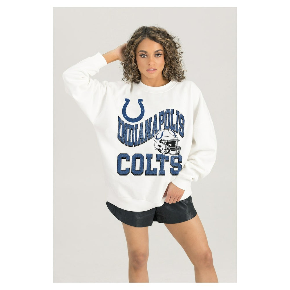 Indianapolis Colts Gameday Couture Women's Oversized Hard Earned Premium Fleece Pullover Sweatshirt White - NFL