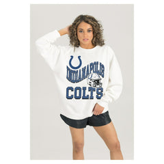 Indianapolis Colts Gameday Couture Women's Oversized Hard Earned Premium Fleece Pullover Sweatshirt White - NFL