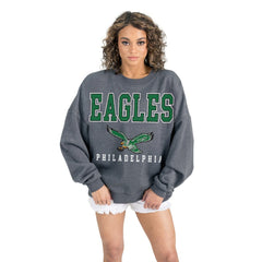 Philadelphia Eagles Gameday Couture Women's Bring Your Energy Oversized Premium Fleece Pullover Sweatshirt Charcoal - NFL