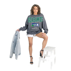 Seattle Seahawks Gameday Couture Women's Bring Your Energy Oversized Premium Fleece Pullover Sweatshirt Charcoal - NFL