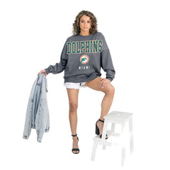 Miami Dolphins Gameday Couture Women's Bring Your Energy Oversized Premium Fleece Pullover Sweatshirt Charcoal - NFL