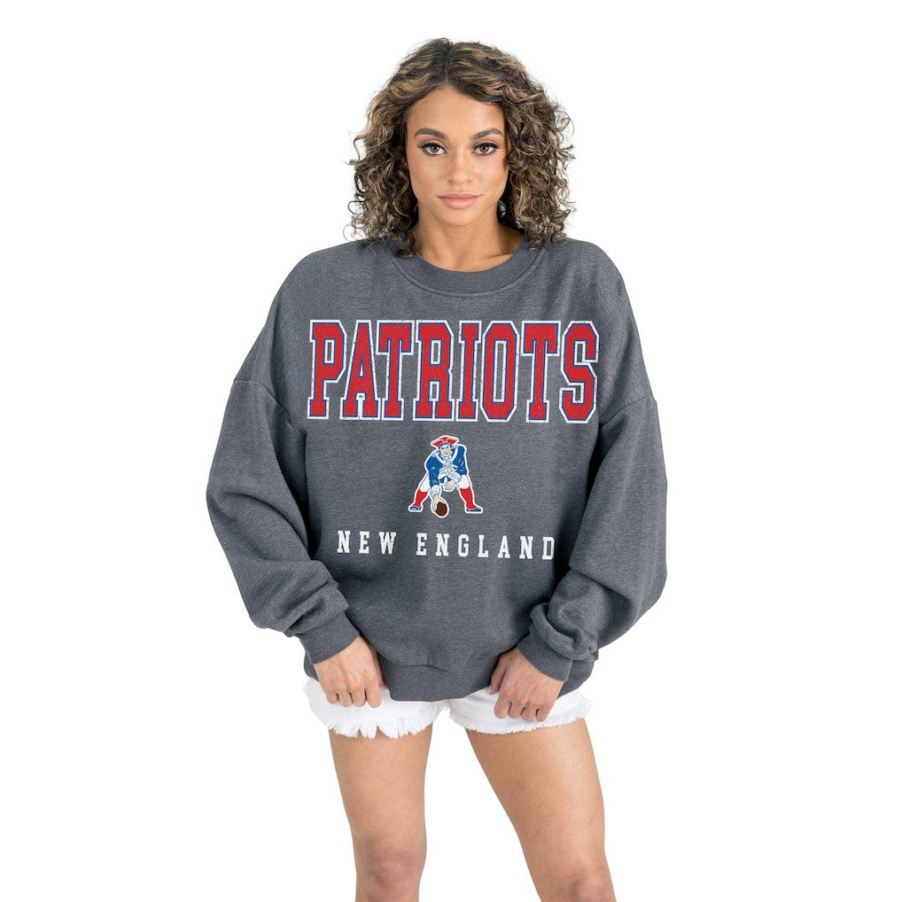 New England Patriots Gameday Couture Women's Bring Your Energy Oversized Premium Fleece Pullover Sweatshirt Charcoal - NFL