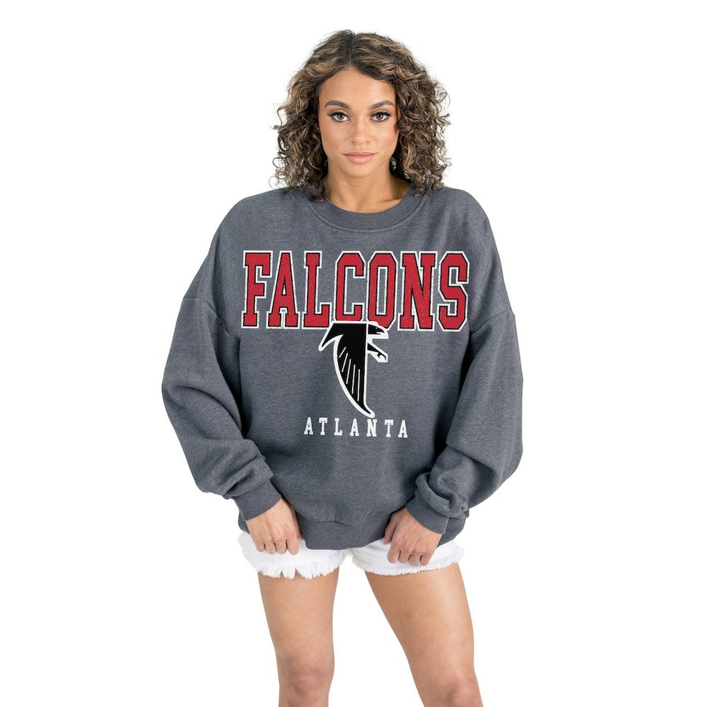 Atlanta Falcons Gameday Couture Women's Bring Your Energy Oversized Premium Fleece Pullover Sweatshirt Charcoal - NFL