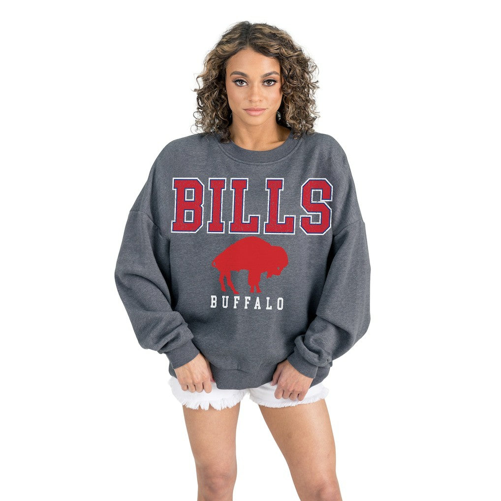 Buffalo Bills Gameday Couture Women's Bring Your Energy Oversized Premium Fleece Pullover Sweatshirt Charcoal - NFL