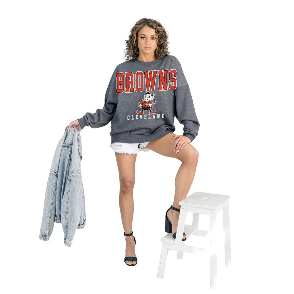Cleveland Browns Gameday Couture Women's Bring Your Energy Oversized Premium Fleece Pullover Sweatshirt Charcoal - NFL