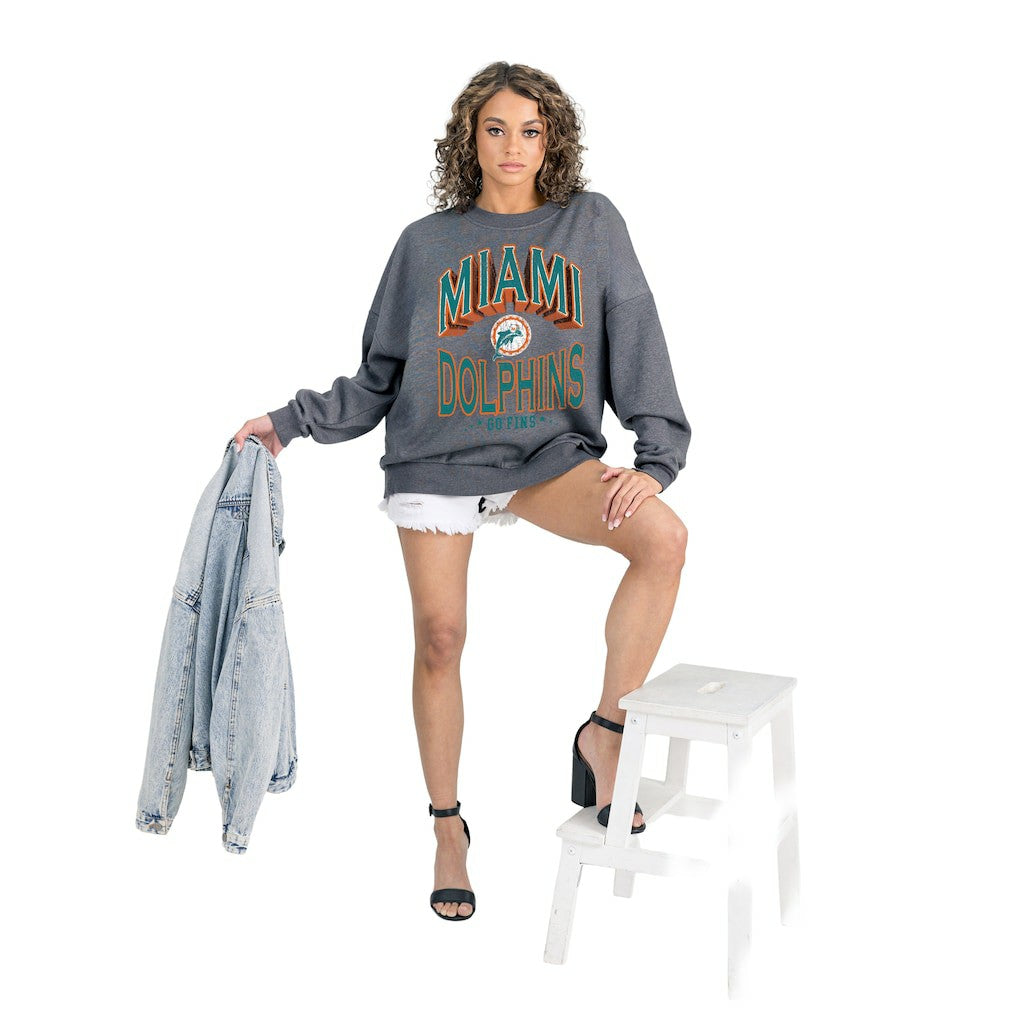 Miami Dolphins Gameday Couture Women's Long Weekends Oversized Premium Fleece Pullover Sweatshirt Charcoal - NFL