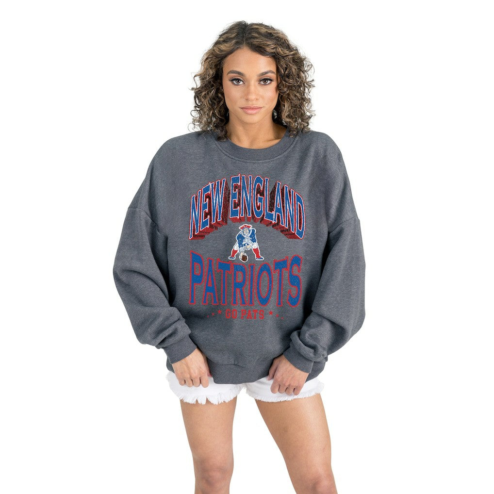 New England Patriots Gameday Couture Women's Long Weekends Oversized Premium Fleece Pullover Sweatshirt Charcoal - NFL