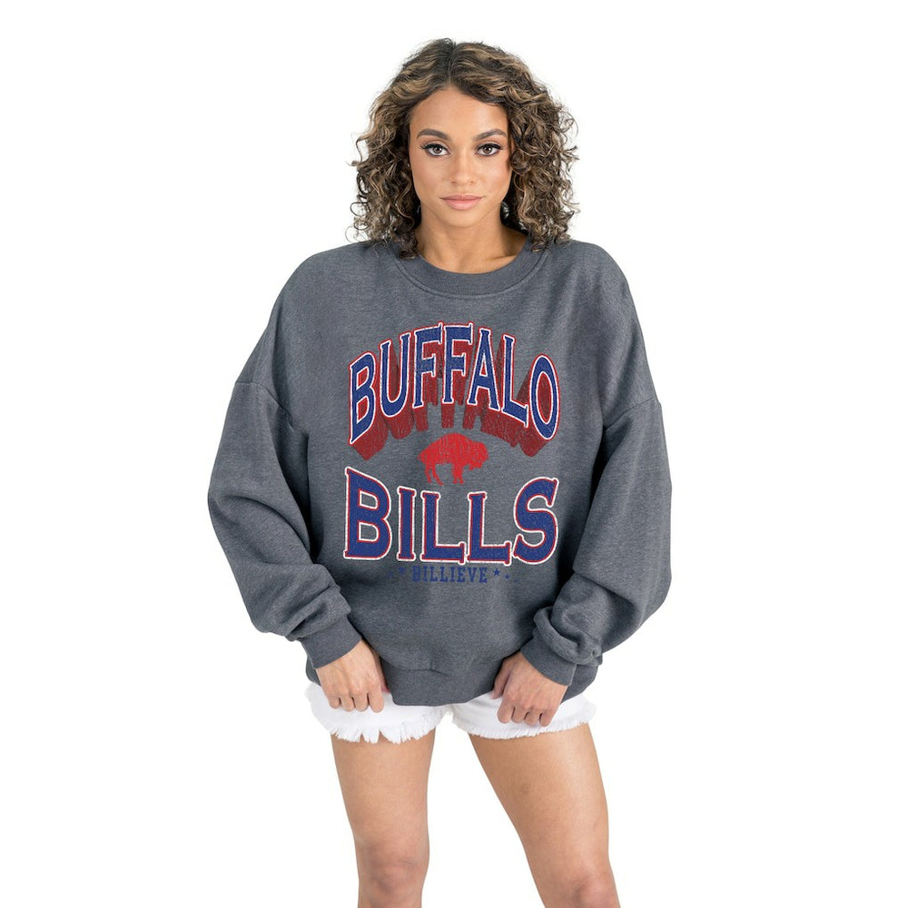 Buffalo Bills Gameday Couture Women's Long Weekends Oversized Premium Fleece Pullover Sweatshirt Charcoal - NFL
