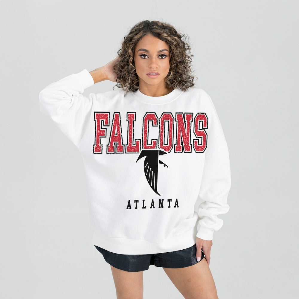 Atlanta Falcons Gameday Couture Women's Classic Sunday Drives Oversized Premium Fleece Pullover Sweatshirt White - NFL