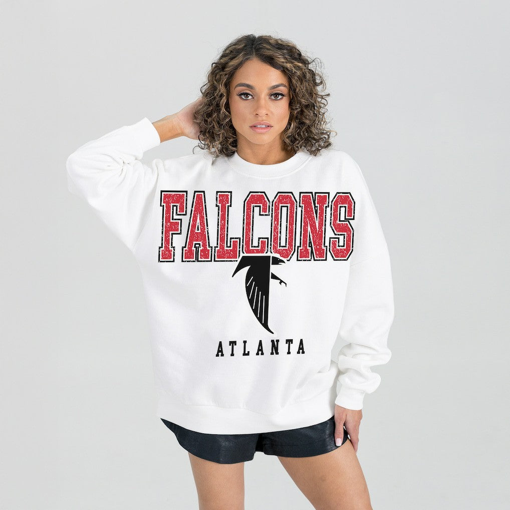 Atlanta Falcons Gameday Couture Women's Classic Sunday Drives Oversized Premium Fleece Pullover Sweatshirt White - NFL