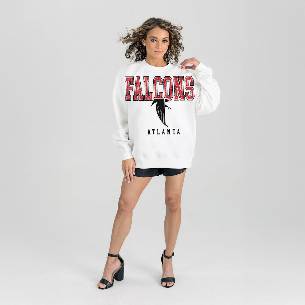Atlanta Falcons Gameday Couture Women's Classic Sunday Drives Oversized Premium Fleece Pullover Sweatshirt White - NFL