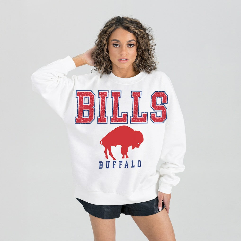 Buffalo Bills Gameday Couture Women's Classic Sunday Drives Oversized Premium Fleece Pullover Sweatshirt White - NFL