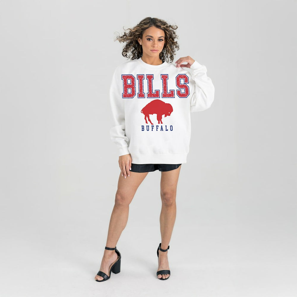 Buffalo Bills Gameday Couture Women's Classic Sunday Drives Oversized Premium Fleece Pullover Sweatshirt White - NFL