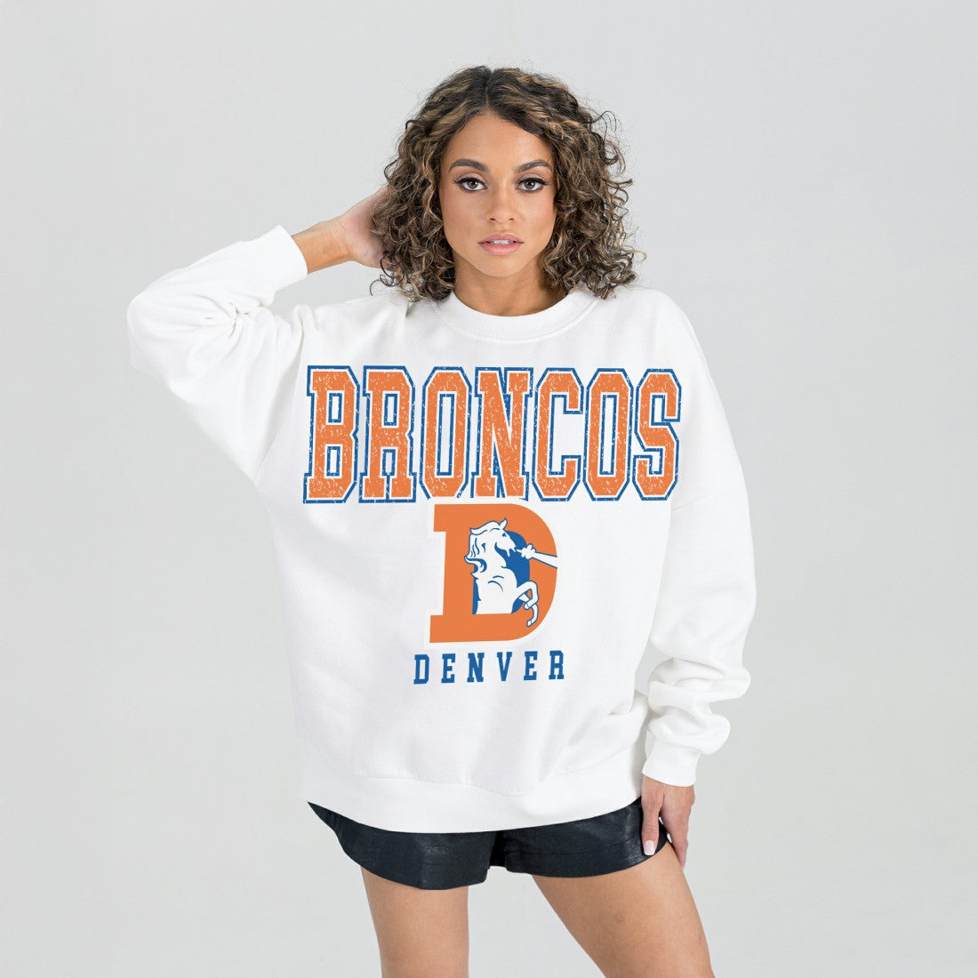 Denver Broncos Gameday Couture Women's Classic Sunday Drives Oversized Premium Fleece Pullover Sweatshirt White - NFL