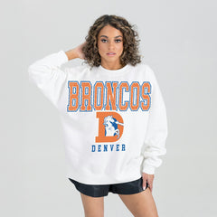 Denver Broncos Gameday Couture Women's Classic Sunday Drives Oversized Premium Fleece Pullover Sweatshirt White - NFL