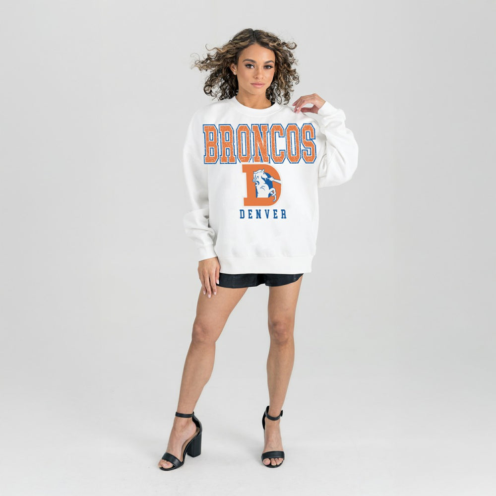 Denver Broncos Gameday Couture Women's Classic Sunday Drives Oversized Premium Fleece Pullover Sweatshirt White - NFL
