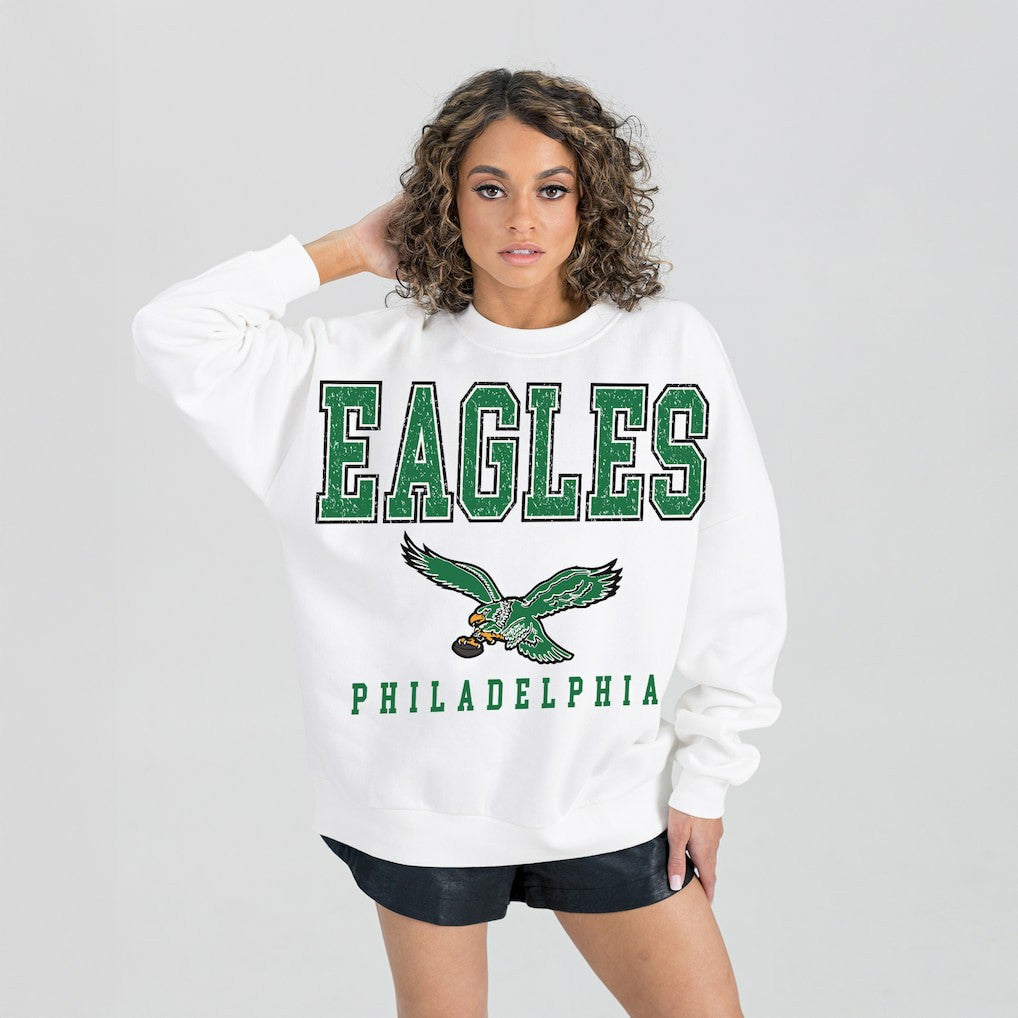 Philadelphia Eagles Gameday Couture Women's Classic Sunday Drives Oversized Premium Fleece Pullover Sweatshirt White - NFL