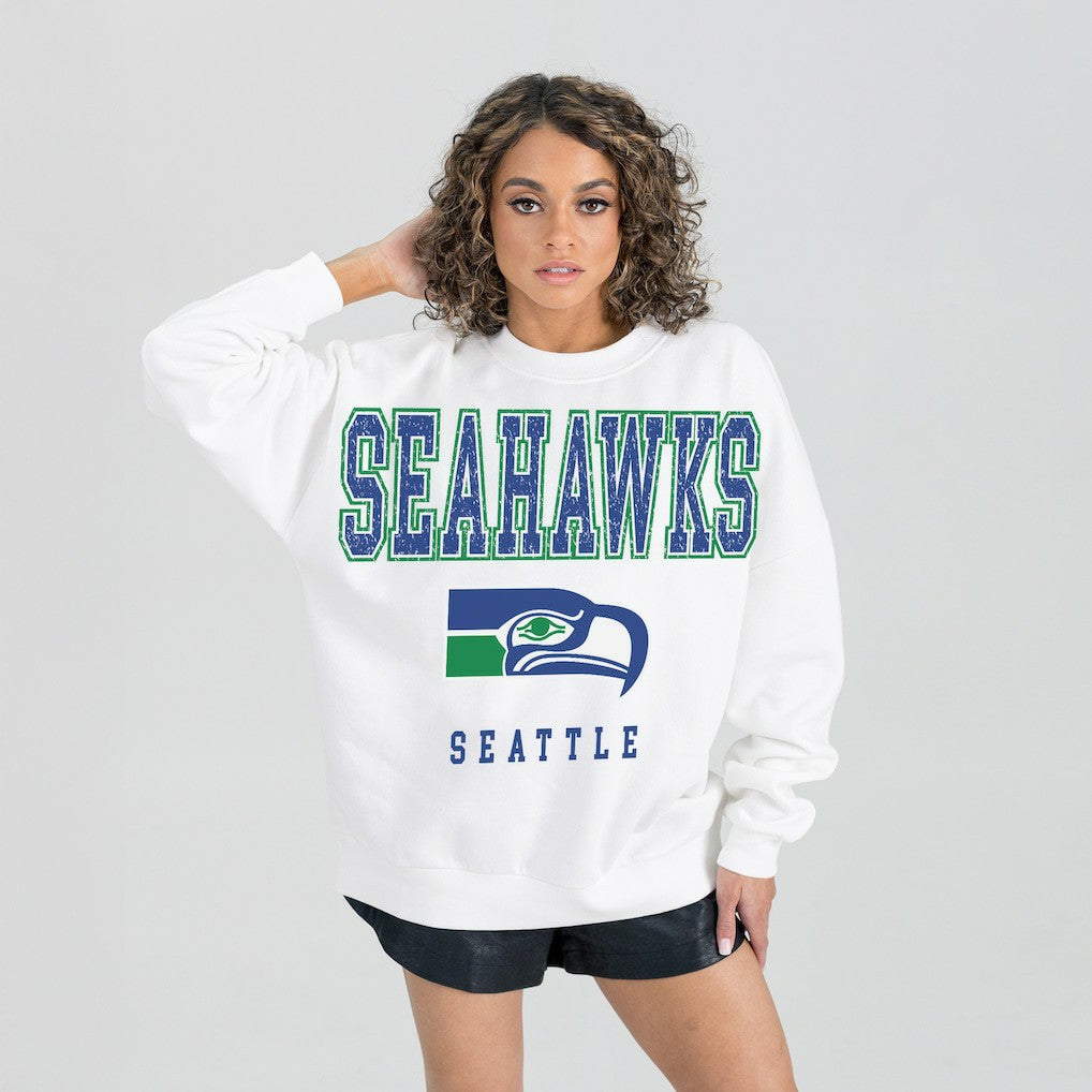 Seattle Seahawks Gameday Couture Women's Classic Sunday Drives Oversized Premium Fleece Pullover Sweatshirt White - NFL