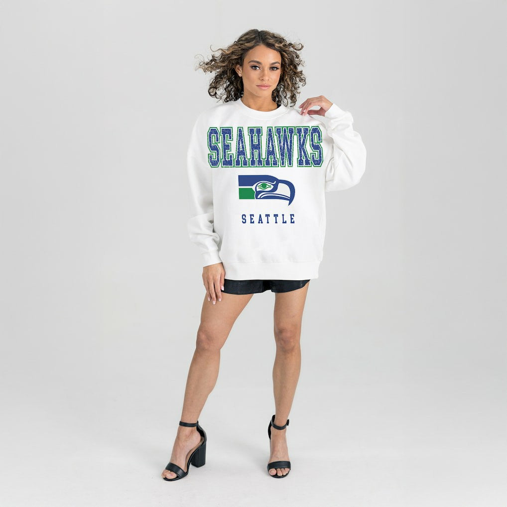 Seattle Seahawks Gameday Couture Women's Classic Sunday Drives Oversized Premium Fleece Pullover Sweatshirt White - NFL