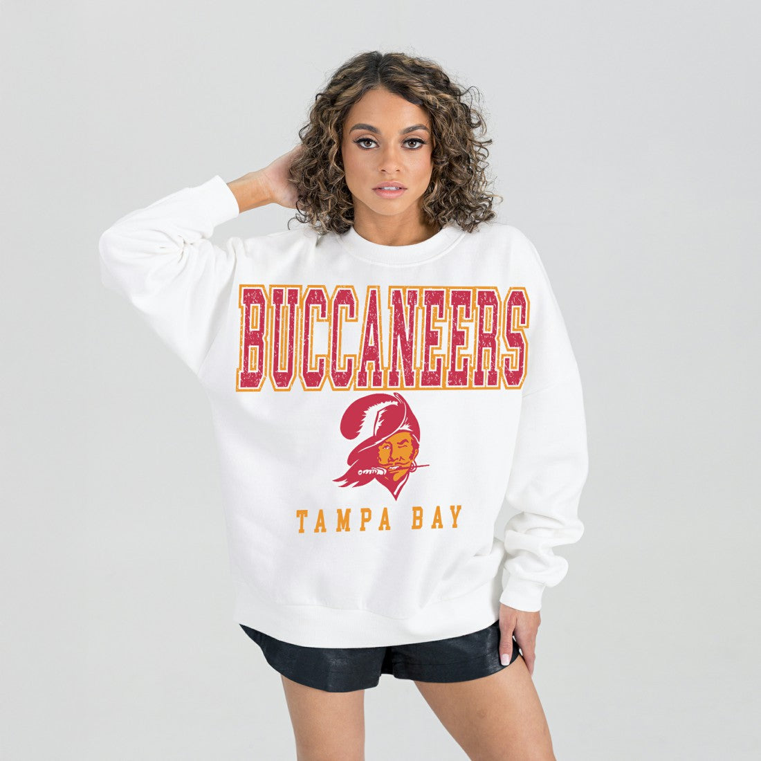 Tampa Bay Buccaneers Gameday Couture Women's Classic Sunday Drives Oversized Premium Fleece Pullover Sweatshirt White - NFL