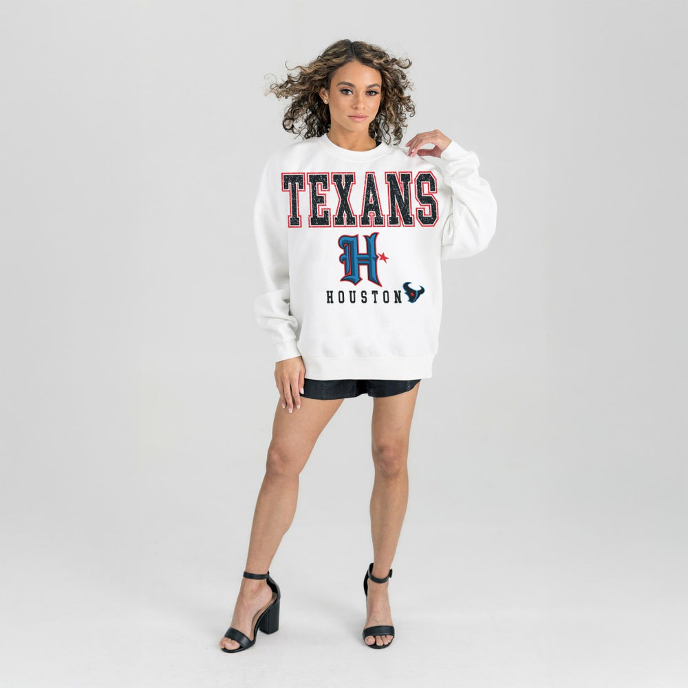 Houston Texans Gameday Couture Women's Classic Sunday Drives Oversized Premium Fleece Pullover Sweatshirt White - NFL