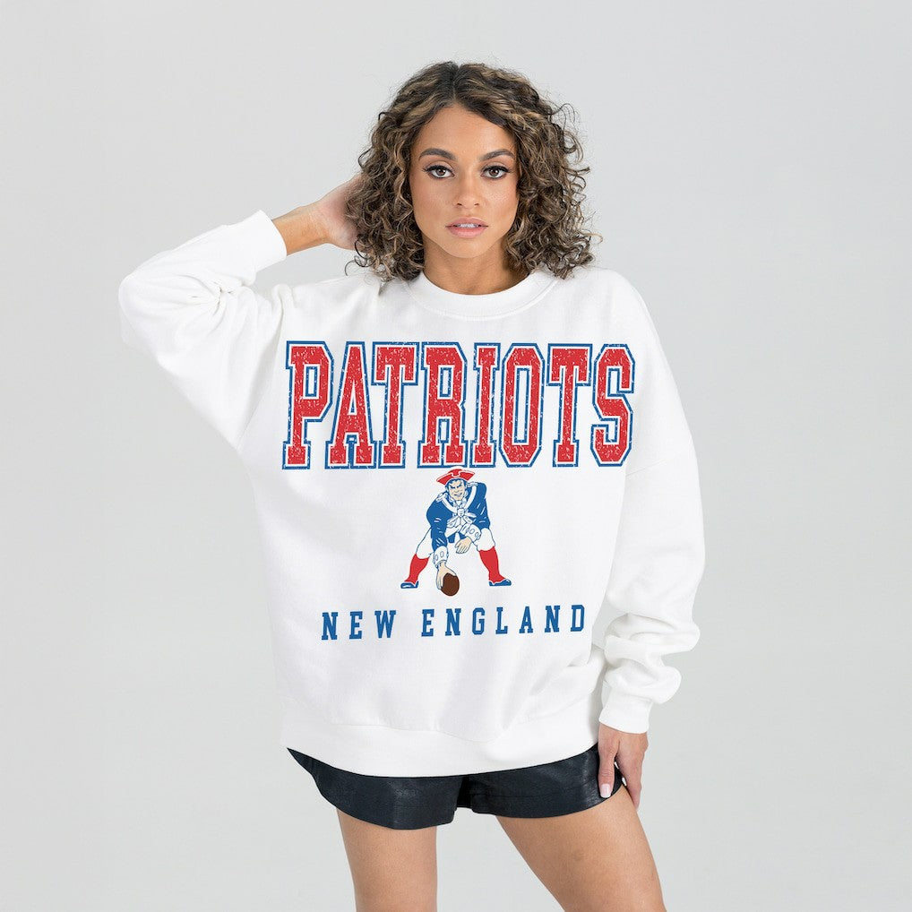 New England Patriots Gameday Couture Women's Classic Sunday Drives Oversized Premium Fleece Pullover Sweatshirt White - NFL