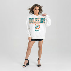 Miami Dolphins Gameday Couture Women's Classic Sunday Drives Oversized Premium Fleece Pullover Sweatshirt White - NFL