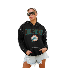 Miami Dolphins Gameday Couture Women's Studded Pullover Hoodie Black - NFL