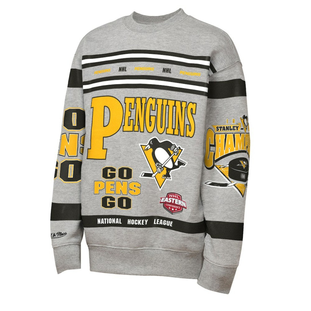 Pittsburgh Penguins Mitchell & Ness Youth Allover Print Fleece Crewneck Sweatshirt Heather Gray