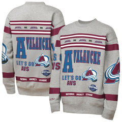 Colorado Avalanche - Mitchell & Ness Youth Allover Print Fleece Crewneck Sweatshirt Heather Gray