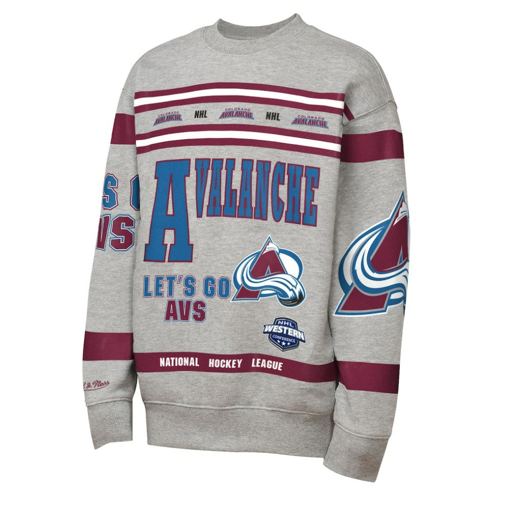 Colorado Avalanche - Mitchell & Ness Youth Allover Print Fleece Crewneck Sweatshirt Heather Gray