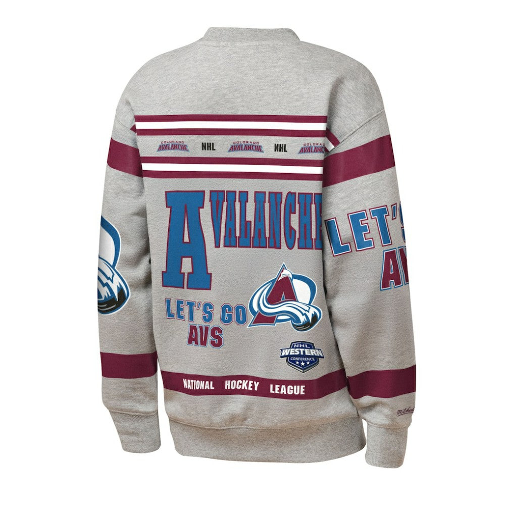 Colorado Avalanche - Mitchell & Ness Youth Allover Print Fleece Crewneck Sweatshirt Heather Gray