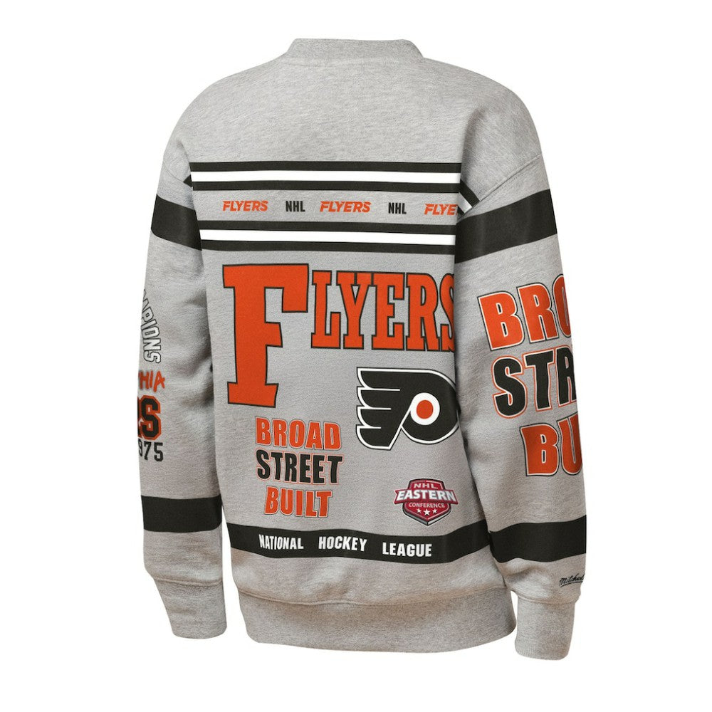 Philadelphia Flyers - Mitchell & Ness Youth Allover Print Fleece Crewneck Sweatshirt Heather Gray