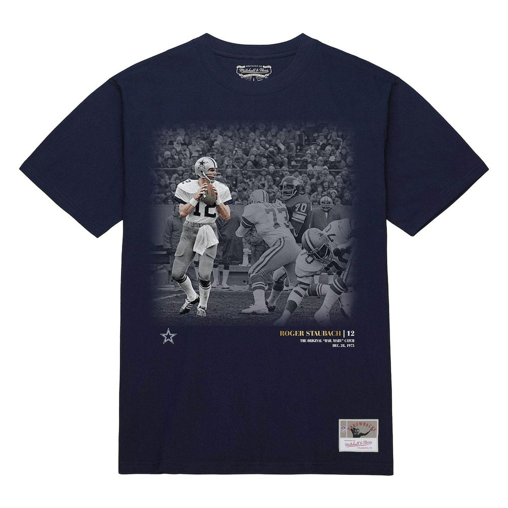 Roger Staubach Dallas Cowboys Moments T-Shirt Navy - Mitchell & Ness