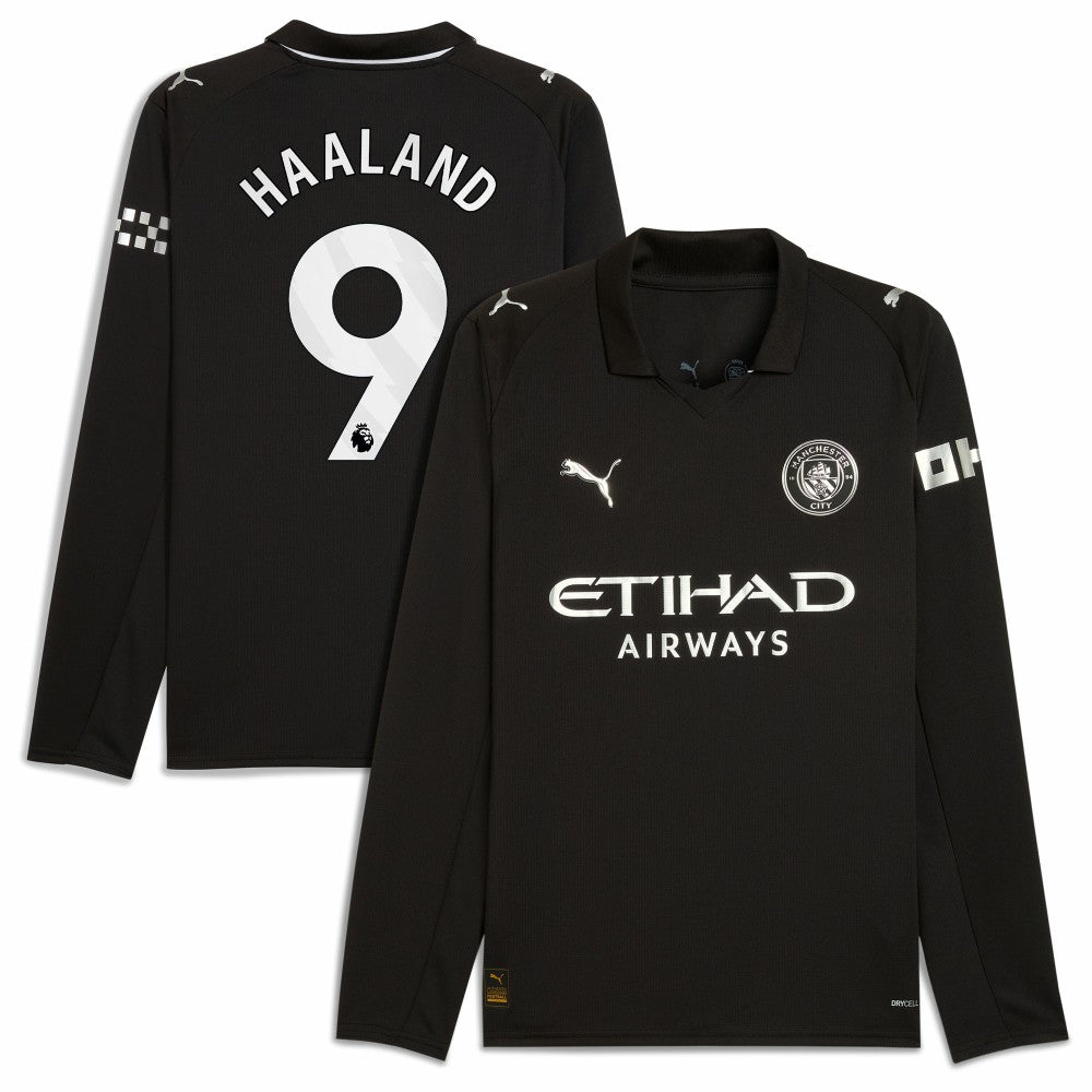 Puma Erling Haaland Manchester City 2025/26 Away Replica Long Sleeve Player Jerseys - Black