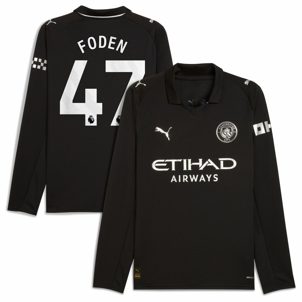 Puma Phil Foden Manchester City Away 2025/26 Replica Long Sleeve Player Jerseys - Black