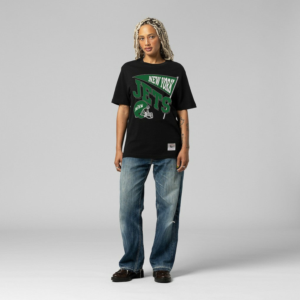 New York Jets Women's Team Dynamic Boyfriend T-Shirt Black - Mitchell & Ness