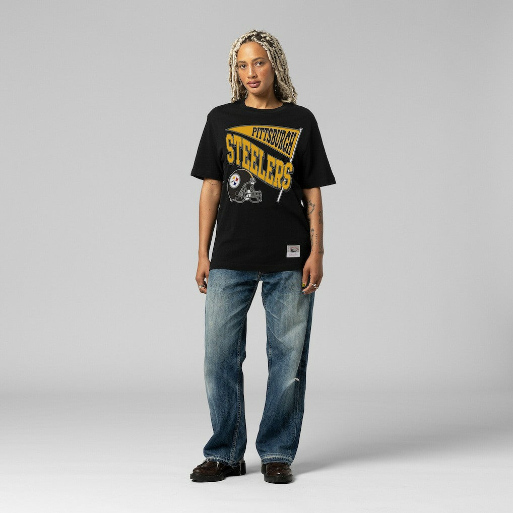 Pittsburgh Steelers Women's Team Dynamic Boyfriend T-Shirt Black - Mitchell & Ness