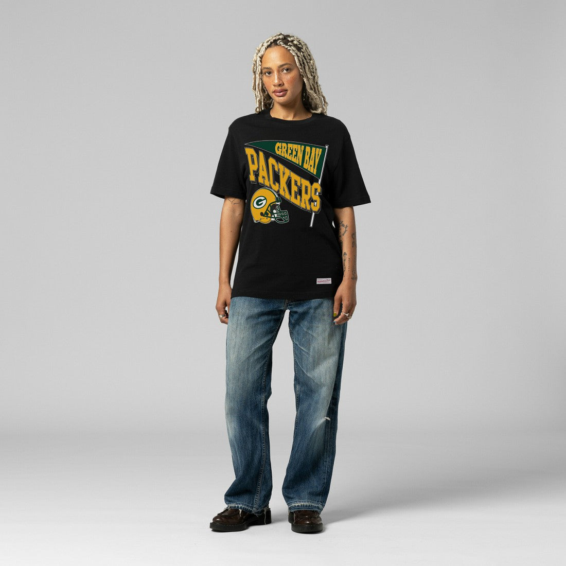 Green Bay Packers Women's Team Dynamic Boyfriend T-Shirt Black - Mitchell & Ness